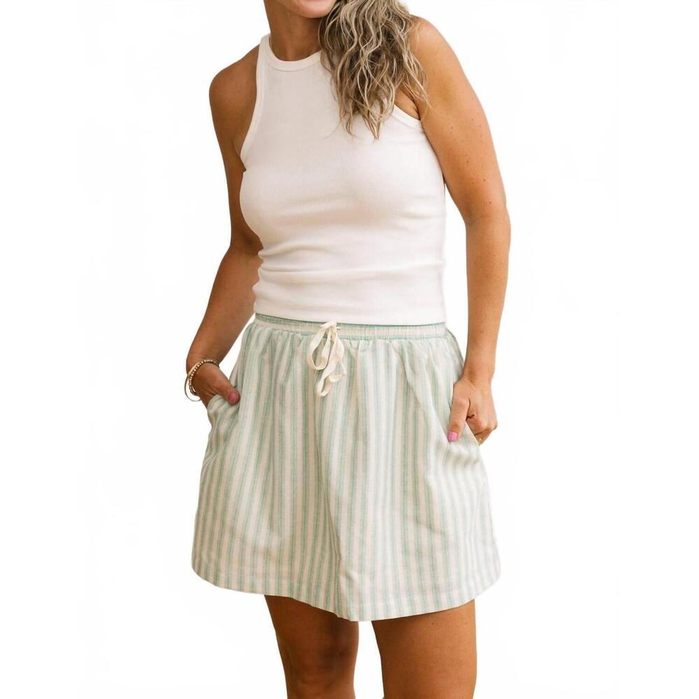 NEW IDEM DITTO seaside mini skirt in green cream stripes - Picture 5 of 8